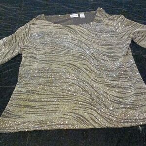 Sparkle Wave Metallic Long Sleeve Top - Gold